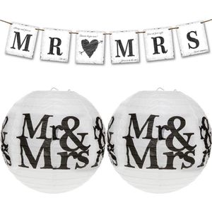 3-delig Mr & Mrs decoratie pakket met 2 lampionnen en 1 slinger - lampion - slinger - trouwen - huwelijk - mr - mrs