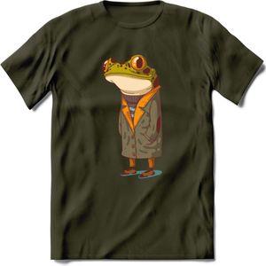 Casual kikker T-Shirt Grappig | Dieren reptiel Kleding Kado Heren / Dames | Animal Skateboard Cadeau shirt - Leger Groen - M