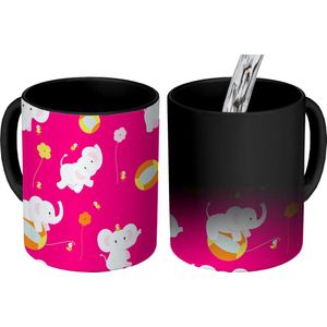 Magische Mok - Foto op Warmte Mokken - Koffiemok - Olifant - Bloemen - Patronen - Magic Mok - Beker - 350 ML - Theemok