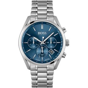 BOSS HB1513818 CHAMPION Heren Horloge - Chronograaf - Mineraalglas - Roestvrijstaal - Blauw/Zilverkleurig - Ø 44 mm - Quartz - Druksluiting