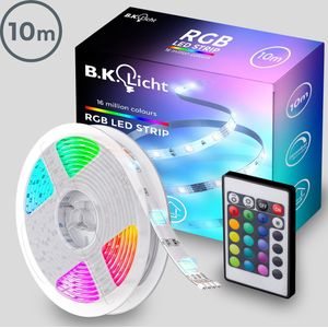 B.K.Licht – LED Strip 10 meter – Light strip – RGB LED Verlichting – met afstandsbediening – licht strip dimbaar – gaming accesoires