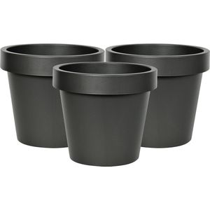 Mega Collections Plantenpot/bloempot - 3x - kunststof - zwart - buiten - D16 x H14 cm