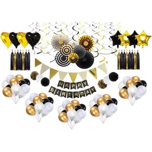 Perow XXL Ballonnen pakket - Goud, Zwart & Zilveren Ballonnen Set - Verjaardagsfeest - Luxe complete set - Ballonnen - Happy Birthday