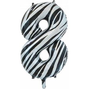 Wefiesta Folieballon Cijfer 8 Zebra 86 Cm Zwart/wit