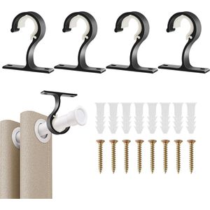 Set van 4 gordijnroedes met een diameter van 25-28 mm - aluminiumlegering - inclusief plugschroeven en wandanker