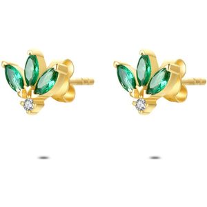 Twice As Nice Oorbellen in 18kt verguld zilver, 3 groene elipsen, 1 ronde witte zirkonia