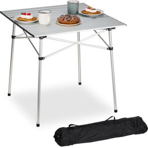 Relaxdays inklapbare tuintafel - campingtafel - 70 x 70 x 70 cm - aluminium - picknicktafel met opbergtas - zilver