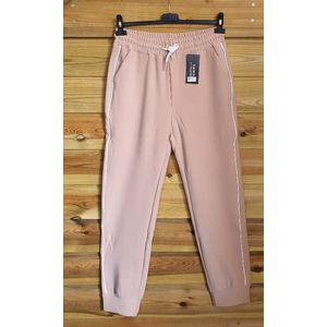 Sport broek voor dames vrouwen met zijzakken, BEIGE kleur, band aan zijkanten, stretch broek Maat S/M