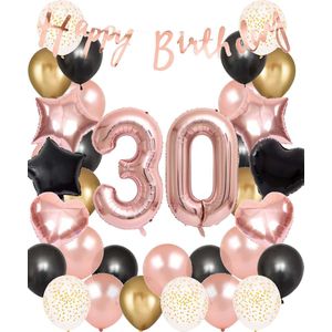 Snoes Set Mega Black Rose Gold Mega Ballonnen - Cijferballon 30 Jaar – Folieballon - Helium Ballon