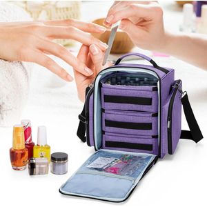 Nagellakorganizer voor 72 flessen (15 ml - 0,5 fl.oz), grote nagellakkoffer met 3 verwijderbare zakjes en meerdere opbergsecties (alleen tas), paars (gepatenteerd)