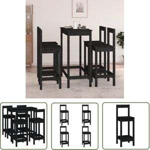 The Living Store 5-delige Barset massief grenenhout zwart - Bartafel - Barstool - Houten Bartafel - Grenenhout - Zwarte Bartafel