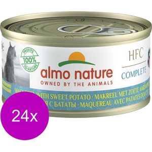 Almo Nature Natvoer met 100% vers vlees of vis voor Katten - HFC Complete - 24 x 70g - in 4 Smaken - Makreel met Zoete Aardappel - 24 x 70 gram