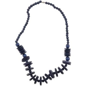 Behave – Houten kralen ketting – 45 cm – Donkerblauw – Schroefsluiting