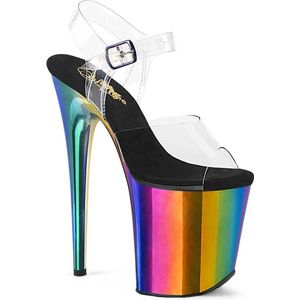 Pleaser - FLAMINGO-808RC Sandaal met enkelband, Paaldans schoenen - US 10 - 40 Shoes - Transparant/Regenboog