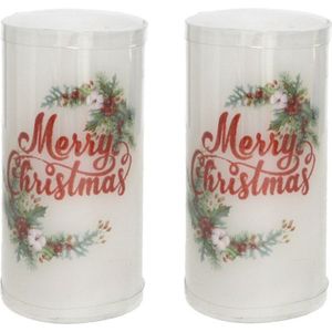 Gerim - LED kaarsen/stompkaarsen - 2x stuks - Merry Christmas - H15 cm