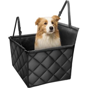 Autostoel voor Kleine en Middelgrote Honden met Veiligheidsgordel en Versterkte Wanden - Waterdicht en Scheurbestendig - Zwart