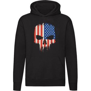 Schedel Amerikaanse vlag Hoodie | skull | Amerika | USA | VS | Washington D.C. | skelet | Unisex | Trui | Sweater | Capuchon | Zwart