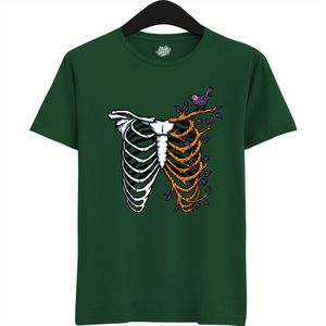 Bones And Branches Ribcage - Halloween Ribbenkast Dames / Heren Unisex T-shirt - Grappig Kostuum Shirt Idee Volwassenen - T-Shirt - Unisex - Bottle Groen - Maat L