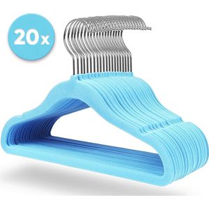 ACAZA Kledinghangers - Kleerhangers - 20 Stuks - Baby/Kind/Kinderen - Anti Slip - Fluweel/Velvet - Blauw