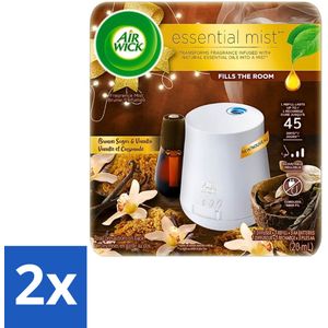 Air Wick Essential Mist - Elektrische Geurverspreider - Starterkit - Vanille & Bruine Suiker - 20ml - Voordeelverpakking - 2 stuks