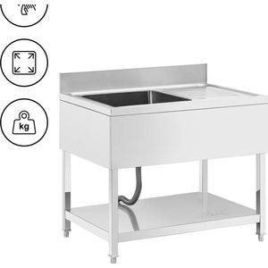 Royal Catering - Aanrechttafel - 1 bak - RVS - 100 x 70 x 97 cm