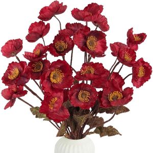 6 stuks Kerst Kunstbloemen Klaproos Kunstbloemen 59cm Kunstbloemen voor Hoge Vazen voor Keukentuin Bruiloft Feestdecoratie Bruiloft Tafelloper (Rood)