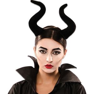 Halloween - Horror haarband met duivel/heksen hoorntjes zwart voor volwassenen - Duivel hoorns diadeem - Halloween verkleed accessoires