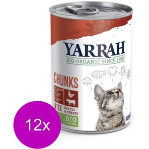 Yarrah Bio Kat Blik Brokjes In Saus - Kip & Rund - Kattenvoer - 12 x 405 g
