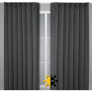 Verduisterend gordijn met krulband U-band, gordijn verduisterend ondoorzichtig, maat en kleur naar keuze (breedte 300 cm. hoogte 245 cm, Donkergrijs)