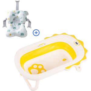 K IKIDO Babybadje opvouwbaar - 3 in 1 opvouwbaar - Baby badje -Multifunctioneel - met Digitale Thermometer - aftapkraan - Inclusief badkussen - Peuterbadje 82 x 56 x 21cm - Geel