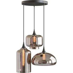 HeyHeaven® Smoke Glas Hanglamp 3 Lichts - Woonkamer/Eetkamer/Slaapkamer - Industriële Hanglampen Rookglas - Eettafel Lamp