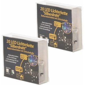 3x Draadverlichting zilver met gekleurde LED lampjes 2 meter op batterijen met timer - Kerstverlichting lichtsnoeren