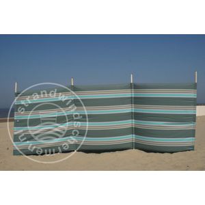 Strand Windscherm 4 meter Dralon Grijs/Taupe/Turquoise met houten stokken