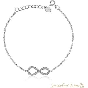 Juwelier Emo - Infinity armband met Zirkonia's - Zilveren Armband Dames - LENGTE 20 CM