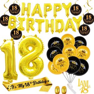 18 jaar verjaardag versiering goud - Babydouche gouden ballonnen slinger - feest decoratie sjerp