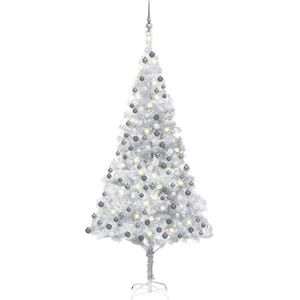 The Living Store Kunstkerstboom - 240 cm - Zilver - PET - Met LED-verlichting en kerstdecoraties