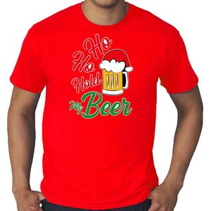 Grote maten Ho ho hold my beer fout Kerstshirt / Kerst t-shirt rood voor heren - Kerstkleding / Christmas outfit XXXL