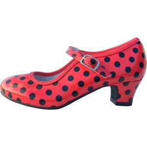 Spaanse schoenen rood zwart glossy maat 35 (binnenmaat 22,5 cm) bij jurk verkleedkleren kinderen
