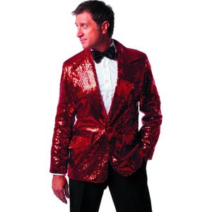 Wilbers & Wilbers - Glitter & Glamour Kostuum - Rood Showmaster Paillettencolbert Luxe Man - rood - Maat 60 - Carnavalskleding - Verkleedkleding