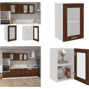 vidaXL Wandkast 40x31x60 cm glas en bewerkt hout bruineikenkleurig - Hangkast - Hangkasten - Hangende Kast - Keukenkast