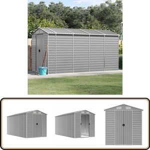 vidaXL Tuinschuur - Gegalvaniseerd Staal - 191x385x198 cm Metalen Tuinhuis - Tuinschuren - Buitenschuur - Stalen Schuur - Opberger