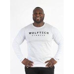 Wolftech Gymwear T-shirt Lange Mouwen Heren - Wit - S - Met Groot Logo - Sportkleding Heren