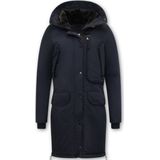 Lange Winterjas Dames - Dames Winterjas Parka - Winterjas Dames Gewatteerd - 8836 - Blauw