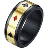 Stalen mannen ring Lucky Cards Spinner Goud Zwart-21mm