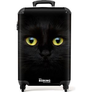 NoBoringSuitcases.com® - Handbagage koffer lichtgewicht - Reiskoffer trolley - Zwarte kat met felle ogen - Rolkoffer met wieltjes - Past binnen 55x40x20 en 55x35x25