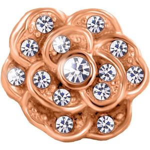 Quiges - Aanschuif Charm Bedel RVS Roségoudkleurig Roos met Zirkonia Stenen voor Leren Armbanden - EHCR018