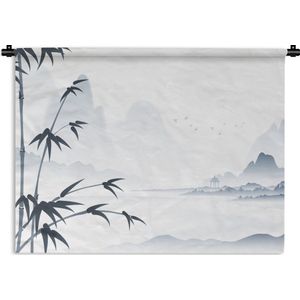 Wandkleed Aziatische schilderkunst - Inktschildering Chinees landschap Wandkleed katoen 120x90 cm - Wandtapijt met foto
