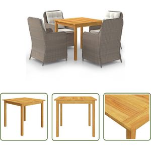 The Living Store 5-delige Tuinset bruin - Tuinstoel - Eetkamerset - Acacia Hout - Buitentafel - Lounge Set