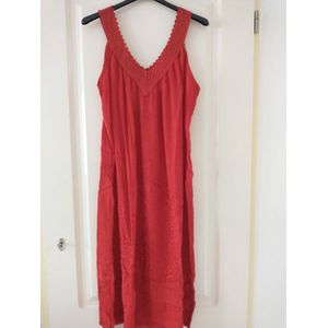 Lange dames jurk Jessie effen rood XL/XXL gehaakte v-hals mouwloos strandjurk