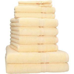 10-delige handdoekenset Puur goud kwaliteit 600 g/m² 100% katoen 2 badhanddoeken 4 handdoeken 2 gastendoekjes 2 washandjes beige